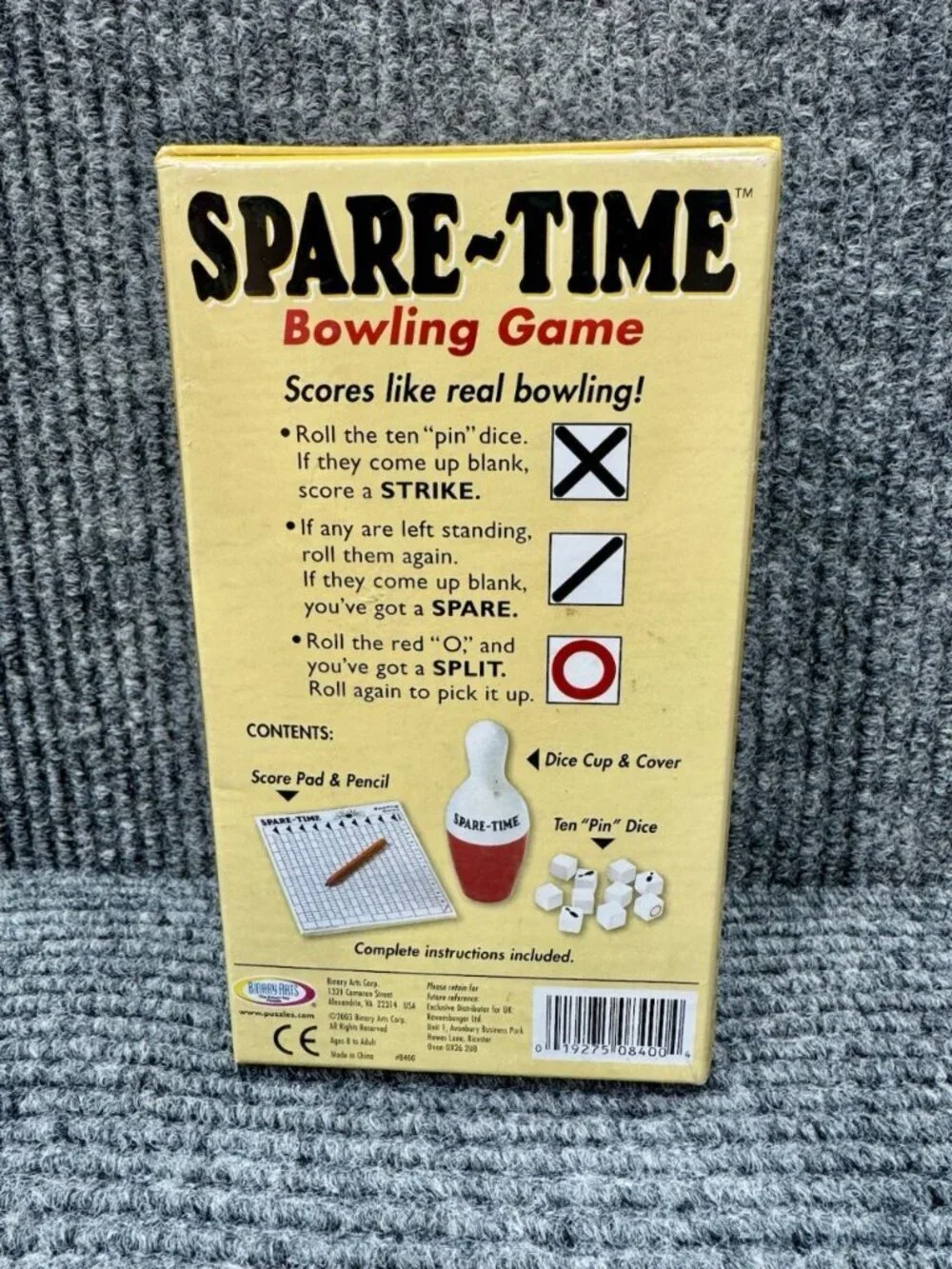 Spare-Time Bowling Dice Game 2003 Binary Arts Pin Dice Cup Brand Sealed/New VTG